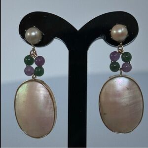 Vintage 14k real solid gold Pearl amethyst Earrings